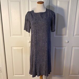 Guy Laroche Paris Vintage Navy and White Dot Silk Dress Size 44